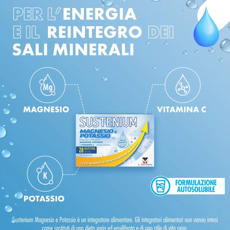 Sustenium Magnesio e Potassio Integratore Alimentare con Aggiunta di Vitamina C, 28 Bustine