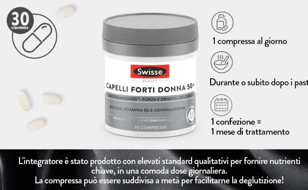 Swisse Beauty - Capelli Forti Donna 50+ Integratore Alimentare, 30 compresse