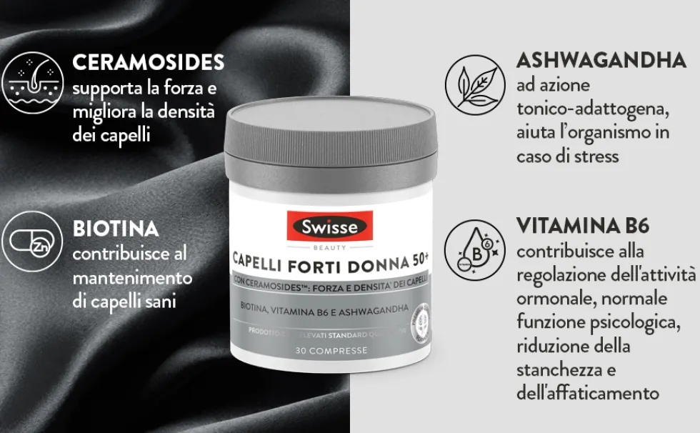 Swisse Beauty - Capelli Forti Donna 50+ Integratore Alimentare, 30 compresse