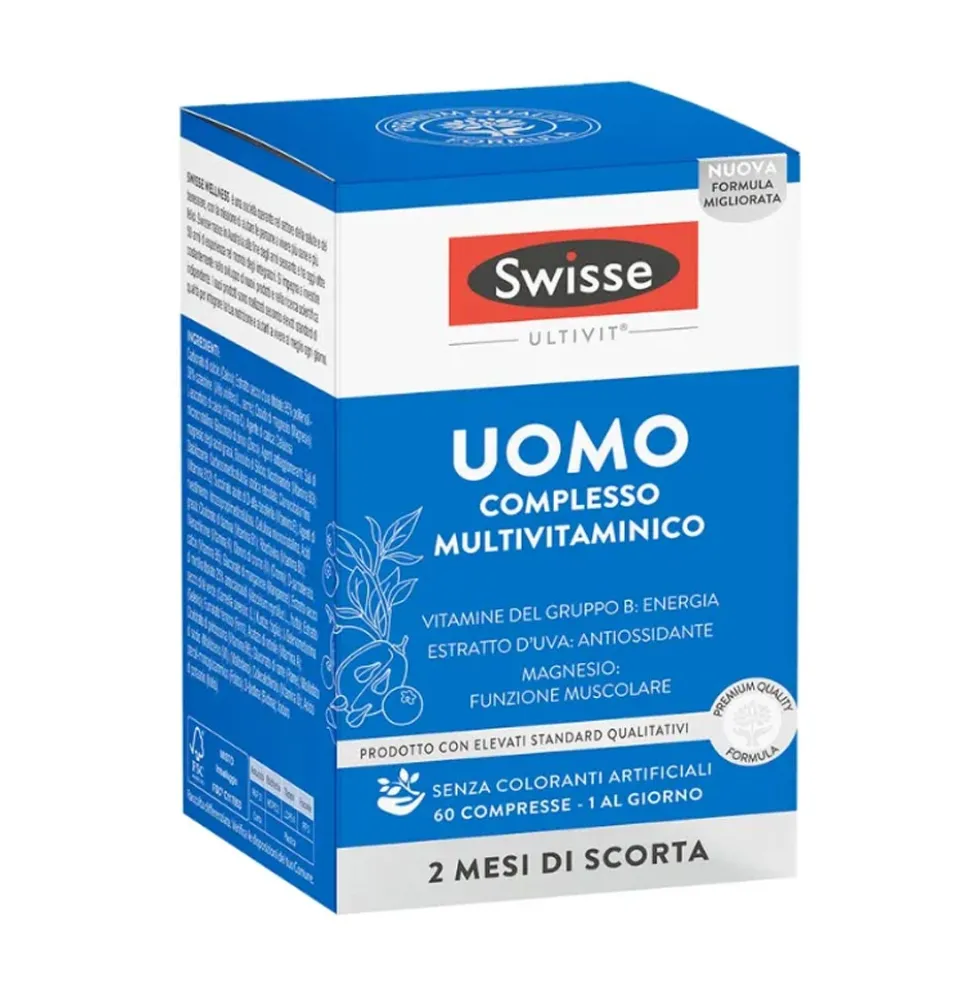 Swisse Multivitaminici Uomo - Integratore per l'energia e le difese immunitarie, 60 compresse