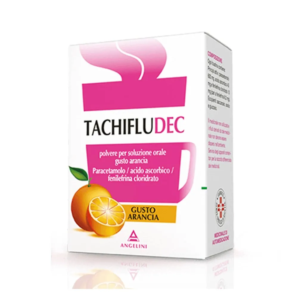 Tachifludec Polvere per Soluzione Orale per Influenza Raffreddore e Decongestionante Gusto Arancia, 10 Bustine