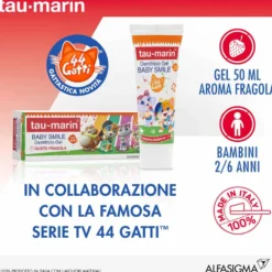 Tau-marin Baby Smile - Dentifricio in gel alla fragola per la protezione dei denti da latte, 50 ml