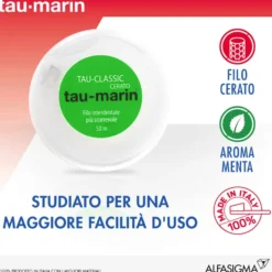 Tau-Marin Tau Classic - Filo interdentale cerato per rimuovere la placca, rocchetto da 50 m