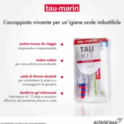 Tau-marin Tau-Kit Duro - Kit da viaggio per l'igiene orale, 1 spazzolino e dentifricio da 20 ml