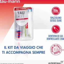 Tau-marin Tau-Kit Duro - Kit da viaggio per l'igiene orale, 1 spazzolino e dentifricio da 20 ml