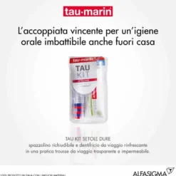 Tau-marin Tau-Kit Duro - Kit da viaggio per l'igiene orale, 1 spazzolino e dentifricio da 20 ml