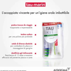 Tau-marin Tau-Kit Medio - Kit da viaggio per l'igiene orale, 1 spazzolino e dentifricio da 20 ml