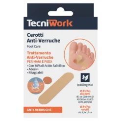 Tecniwork Cerotti anti verruche per mani e piedi con 40% di Acido salicilico, 15 cerotti