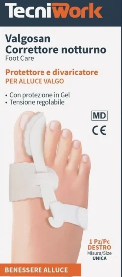 Tecniwork Valgosan - Correttore notturno alluce valgo per il sollievo del piede destro, 1 pezzo