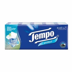Tempo Fazzoletti Protect con Agente Antibatterico e Aloe vera, 10 Pacchetti