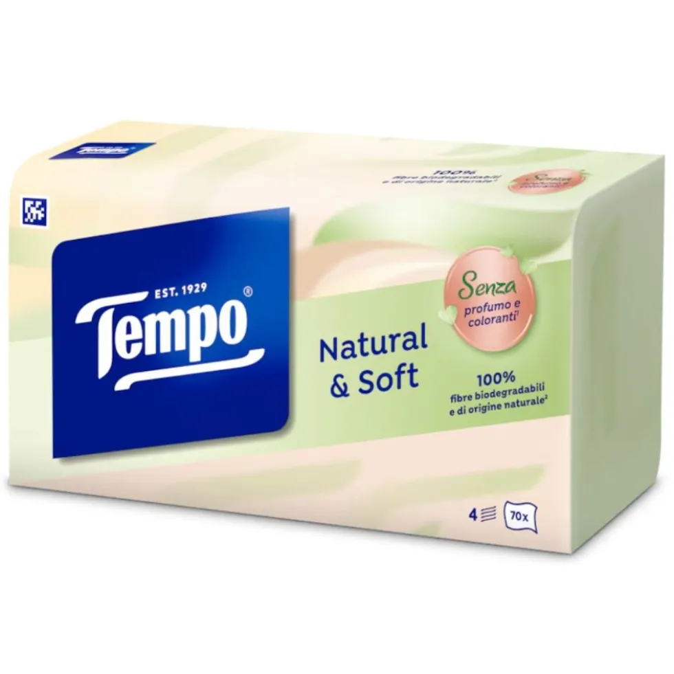 Tempo Natural & Soft Box Fazzoletti morbidi e resistenti, 70 fazzoletti