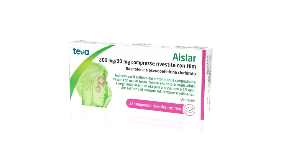 Teva Aislar antidolorifico 200mg - Compresse per il naso chiuso e sintomi influenzali, 12 compresse