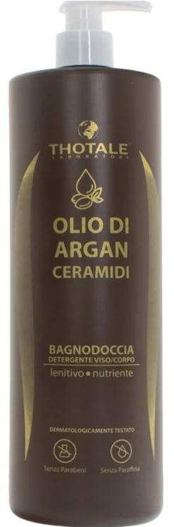 Thotale Olio di Argan - Bagnodoccia Detergente emolliente e lenitivo con ceramidi, 1 litro