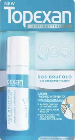 Topexan Sos Brufolo - Gel antiacne per il viso e per il trattamento brufolo 8ml Soco, 1 roll-on