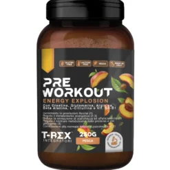 T-Rex Integratore Pre Workout con Creatina Taurina Citrullina e Vitamine in Polvere Gusto Pesca, 250g