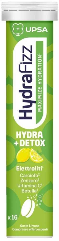 UPSA Hydrafizz Detox Integratore per l'idratazione e la depurazione, 16 compresse effervescenti