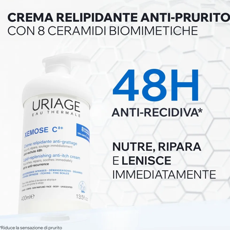 Uriage Xémose C8+ Crema Liporestitutiva Anti-irritazioni Pelle Secca, 400ml