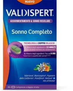 Valdispert Sonno Completo Integratore Alimentare, 30 Compresse a doppio strato