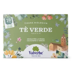 Valverbe Tè Verde Bio - Infuso di tè verde antiossidante e depurativo, 20 filtri da 30 g