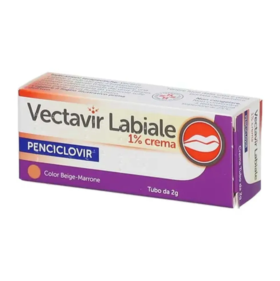 Vectavir Labiale 1% Crema Penciclovir Trattamento Herpes Labiale Color Beige-Marrone, 2g