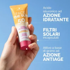 VeraLab Face The Sun - Crema viso solare SPF50 con acido ialuronico ad azione antietà, 50 ml