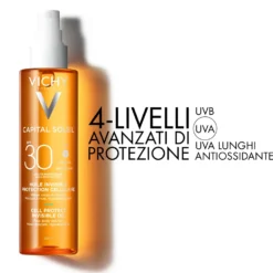 Vichy Capital Soleil - Cell Protect Olio Invisibile SPF30 Olio Solare Alta Protezione Viso Corpo Capelli, 200ml
