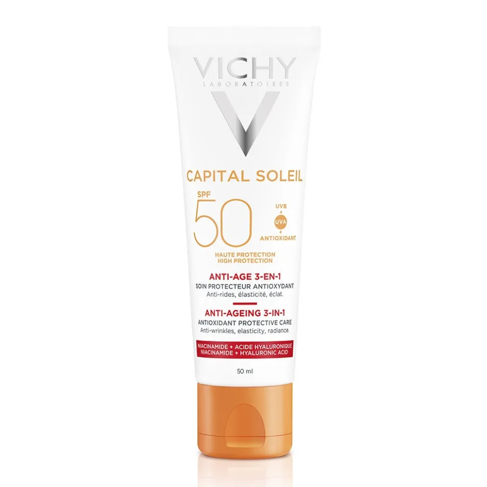 Vichy Capital Soleil - Crema Viso Anti-Età Abbronzatura Intensa SPF 50, 50ml