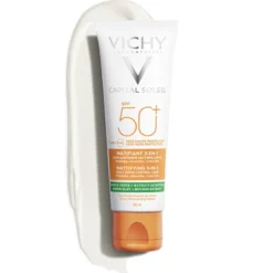 Vichy Capital Soleil 3 in 1 - Crema solare per il viso opacizzante con protezione SPF 50+, 50 ml