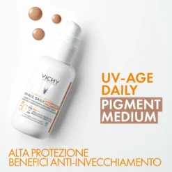 Vichy Capital Soleil - UV-Age Daily Pigment Medium SPF50+ Fluido Solare Anti-Invecchiamento Colorato Colorazione Media, 40ml