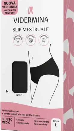 Vidermina Slip Mestruale Vita Alta - Intimo lavabile per il ciclo e le perdite taglia L, 1 slip