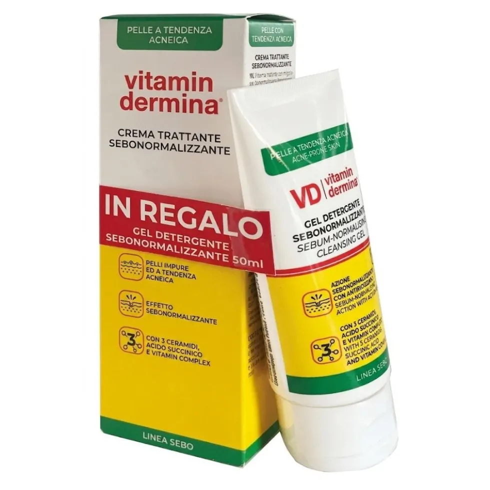 Vitamindermina Kit sebonormalizzante per pelle grassa Crema 40ml+ Gel Detergente 50ml