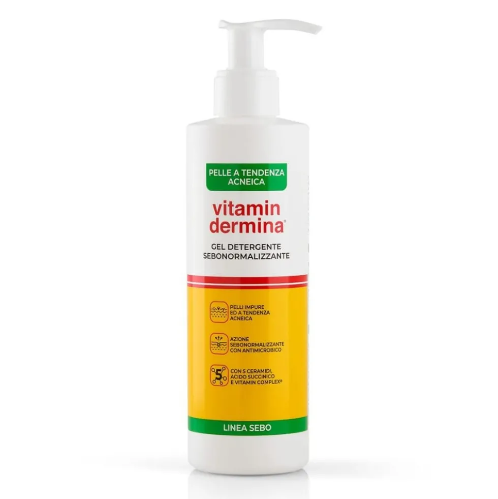 Vitamindermina Sebo - Gel Detergente Sebonormalizzante per Pelle a Tendenza Acneica, 240ml