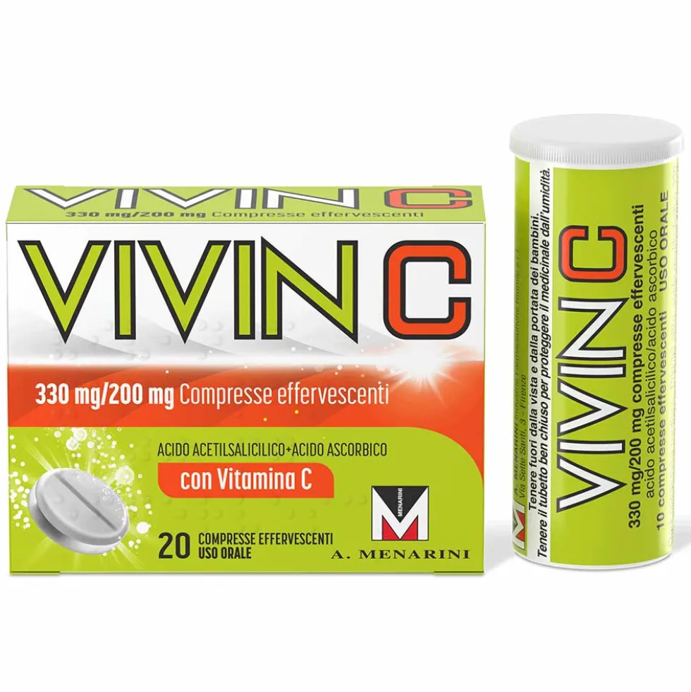 Vivin C contro Primi Sintomi Influenzali e Raffreddore con Vit C, 20 Compresse Effervescenti