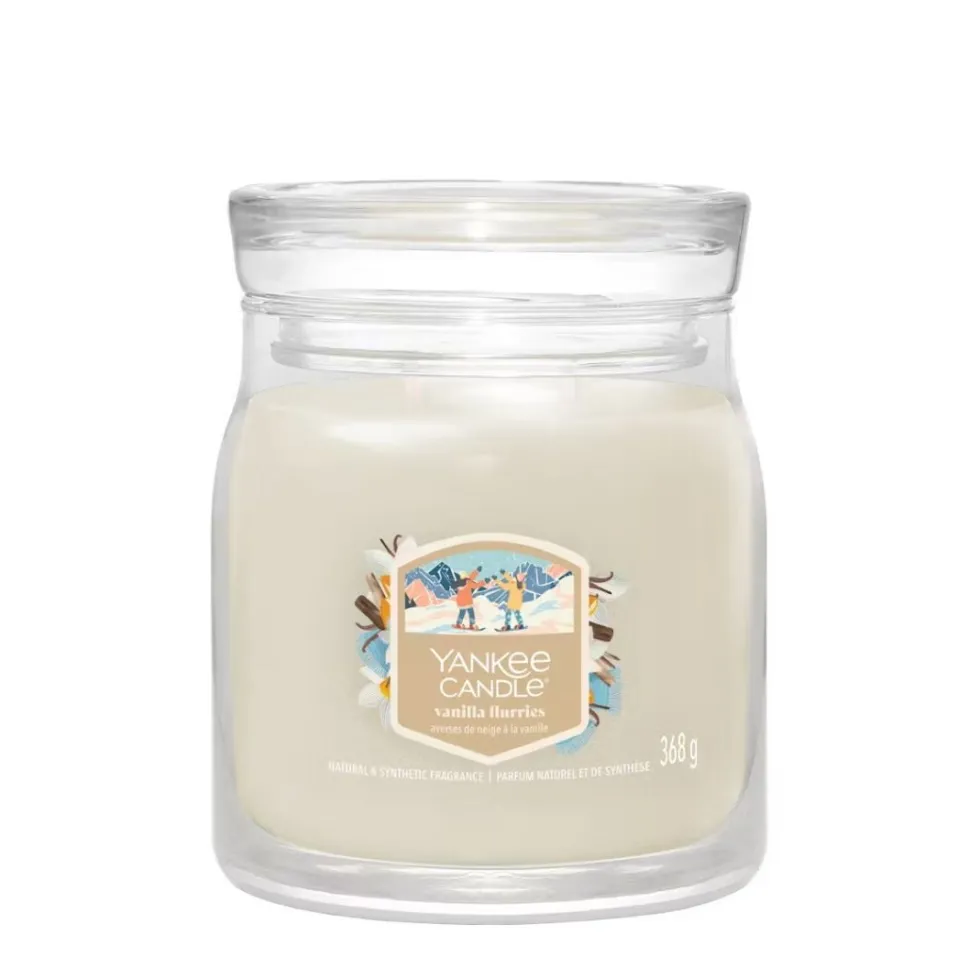 Yankee Candle Signature Jar Media Candela Vanilla Flurries Fragranza Vaniglia Ambra Dolce e Vetiver, 368g