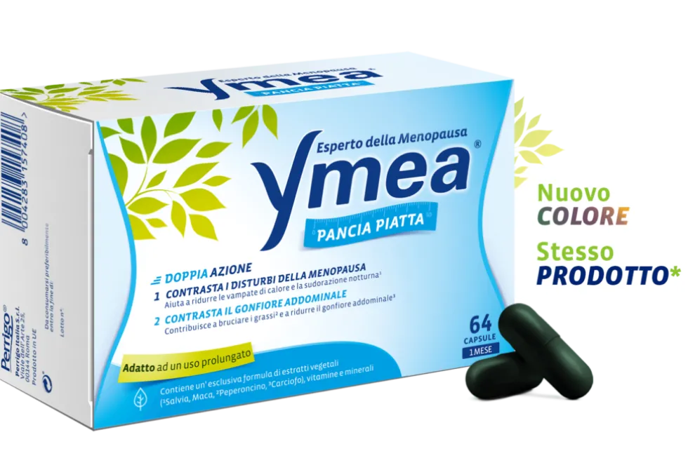 Ymea Pancia Piatta Integratore per la menopausa e il gonfiore addominale, 64 capsule
