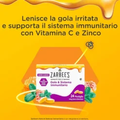 Zarbee's Gola e sistema immunitario - Integratore per la gola e le difese immunitarie, 24 pastiglie