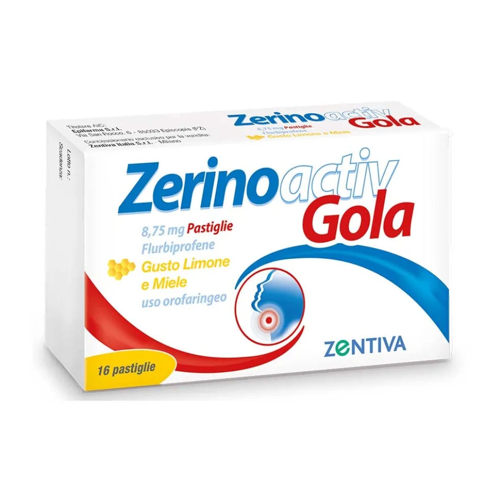 Zerinoactiv Gola Pastiglie Gusto Miele e Limone, 16 Pastiglie