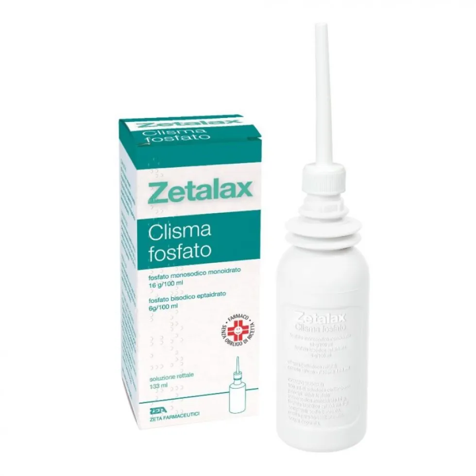 Zetalax Clisma Fosfato - Soluzione rettale per la stitichezza occasionale, flacone da 133 ml