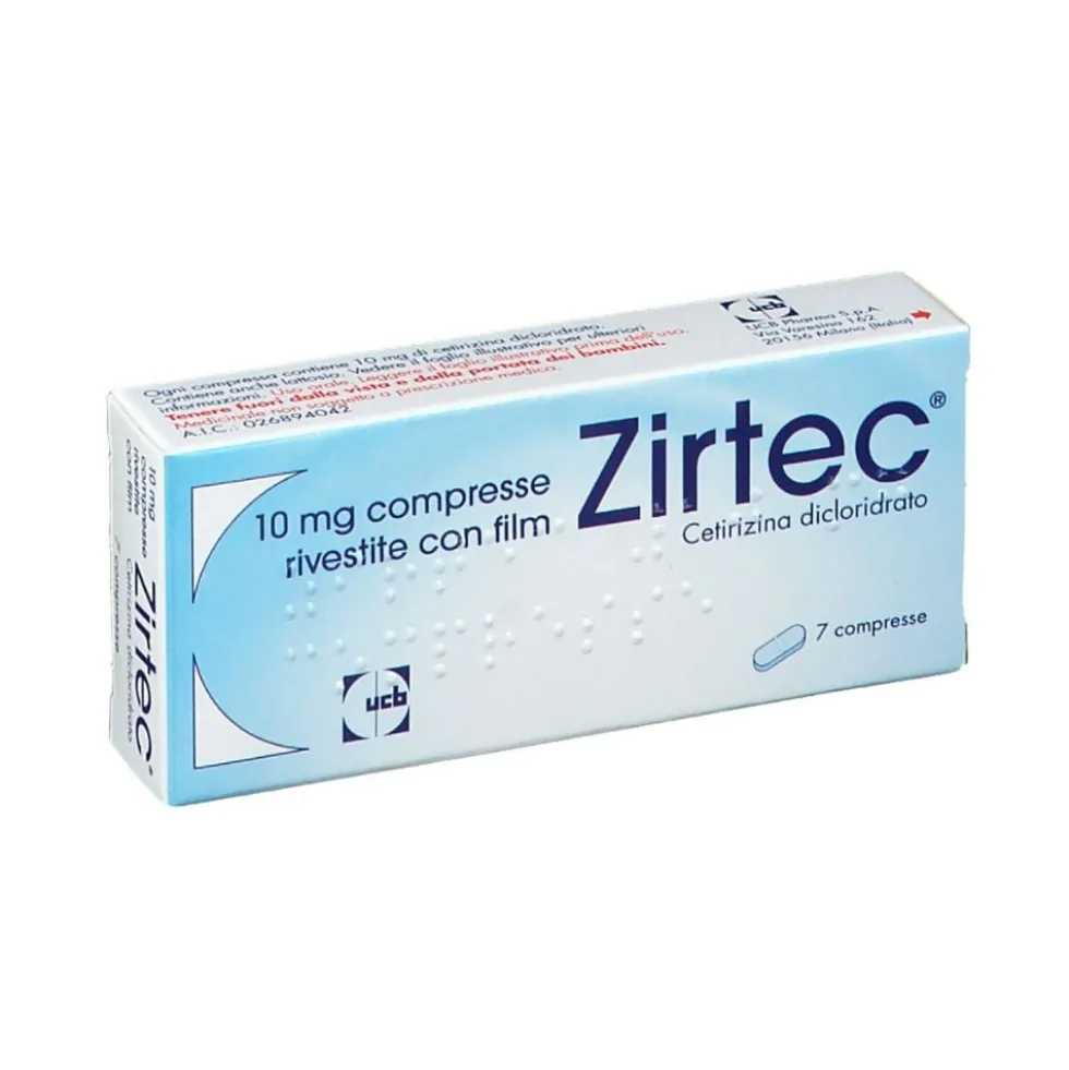 Zirtec Cetirizina dicloridrato 10mg Antistaminico Orale Trattamento Rinite Allergica, 7 compresse